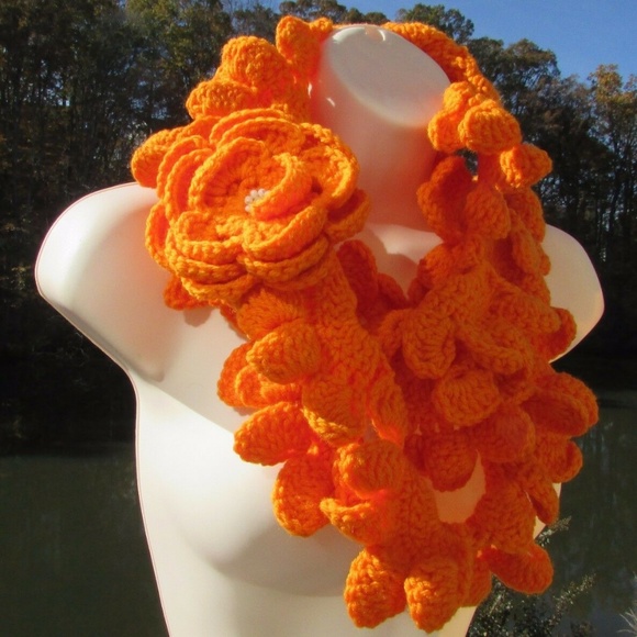 Handmade Accessories - 🍾SOLD   Orange Infinity Scarf, Crochet, Handmade